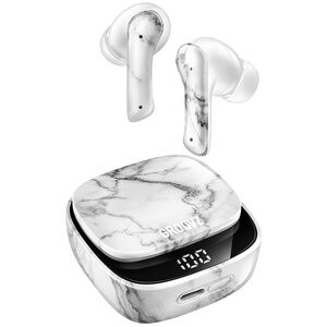 NIB New Groovz Wireless Earbuds with Charging Case in White Marble